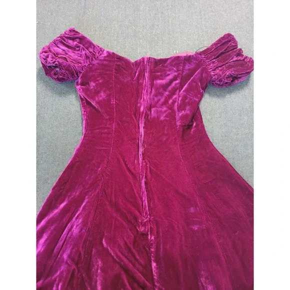 Vintage 80s Off The Shoulder Fit Flare Mini Dress Magenta Size XS Poofy Party - Picture 15 of 15